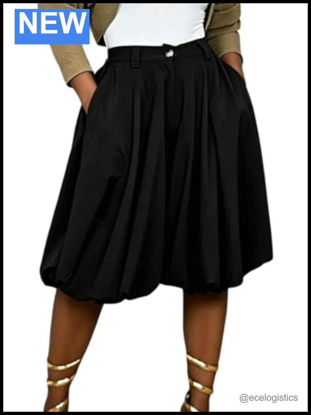 Wide Leg Pleated Capri Pants High Waist Balloon Skirt Shorts Women Summer